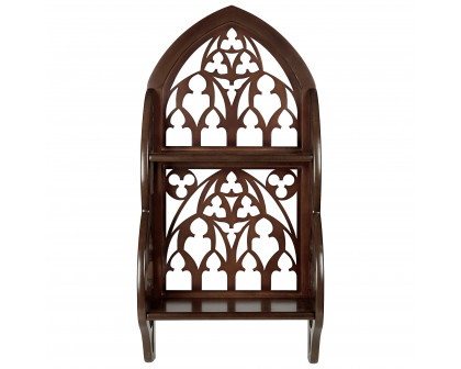 Toscano - Saint Thomas Aquinas Gothic Wall Shelf in Cherry, Hardwood