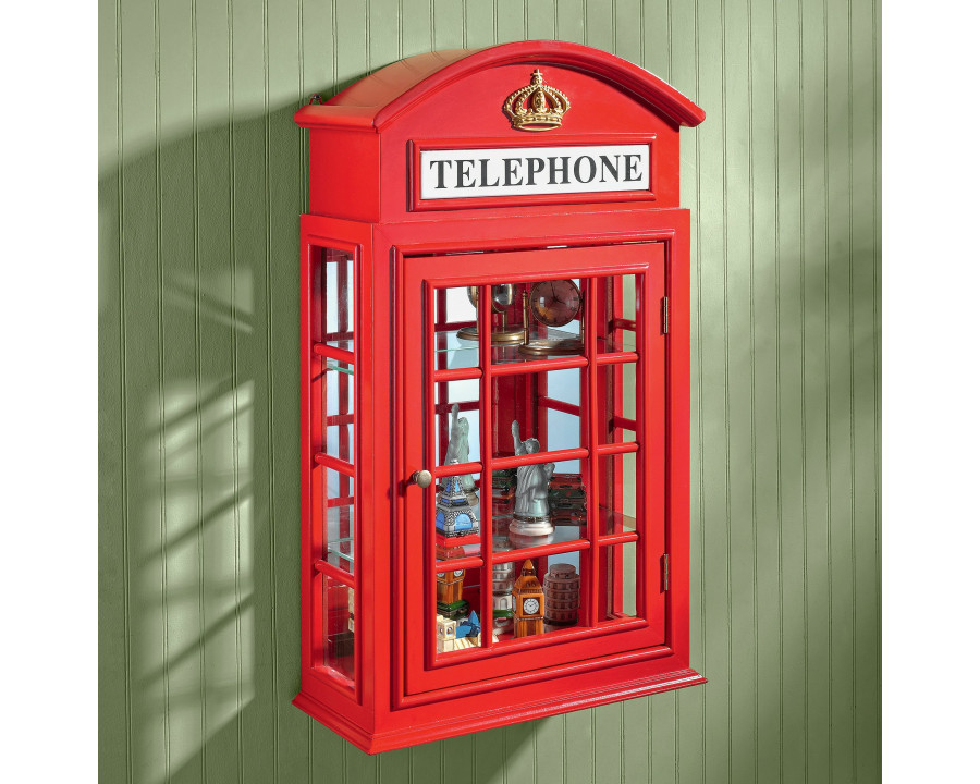 Toscano - Piccadilly Circus British Telephone Booth Wall Curio Cabinet