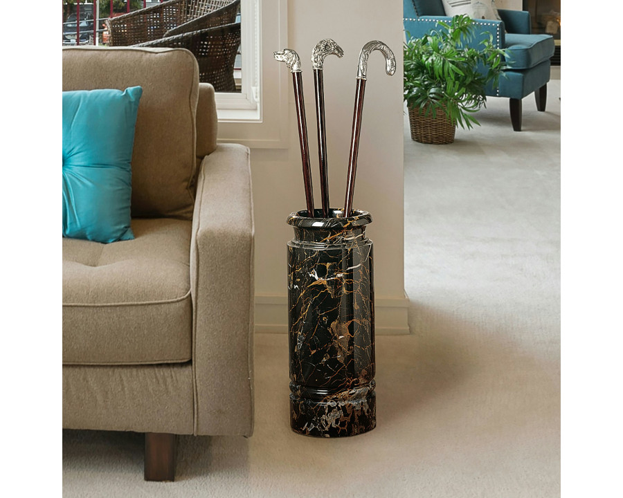 Toscano Authentic Cane and Umbrella Stand Vessel - Ebony, Marble