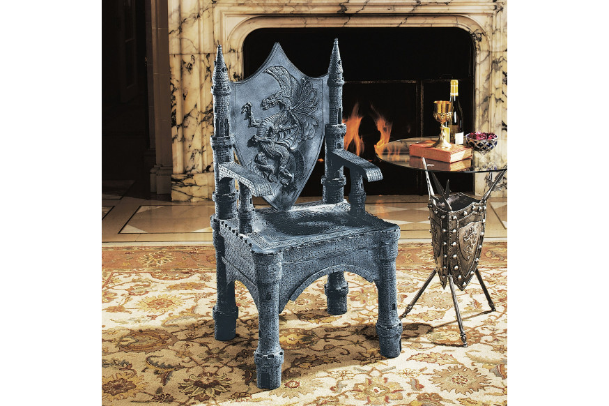 Toscano™ The Dragon of Upminster Castle Throne Chair - Graystone, Designer Resin