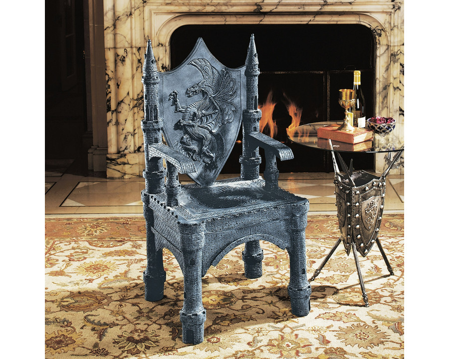 Toscano - The Dragon of Upminster Castle Throne Chair in Graystone, Designer Resin