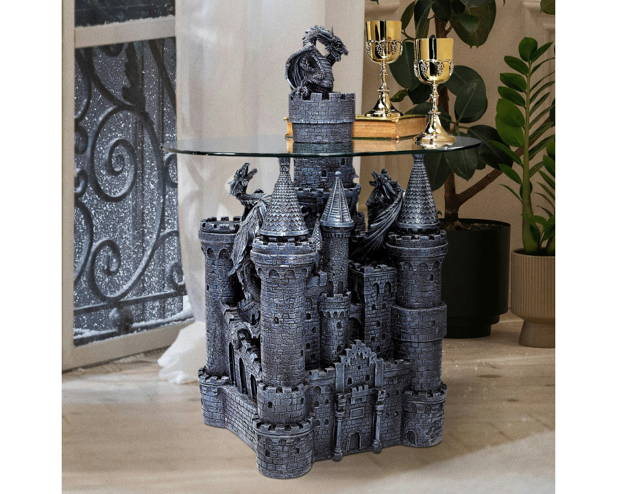 Toscano - Lord Langton Gothic Dragon Castle Sculptural Table in Graystone, Designer Resin