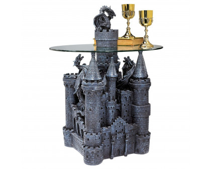 Toscano - Lord Langton Gothic Dragon Castle Sculptural Table in Graystone, Designer Resin