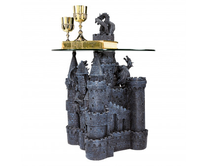 Toscano - Lord Langton Gothic Dragon Castle Sculptural Table in Graystone, Designer Resin