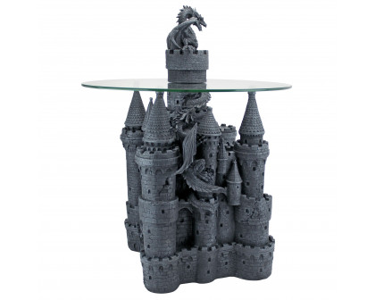 Toscano - Lord Langton Gothic Dragon Castle Sculptural Table in Graystone, Designer Resin