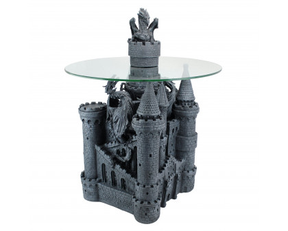 Toscano - Lord Langton Gothic Dragon Castle Sculptural Table in Graystone, Designer Resin