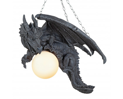 Toscano - Nights Fury Sculptural Hanging Dragon Lamp in Greystone, Designer Resin