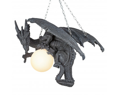 Toscano - Nights Fury Sculptural Hanging Dragon Lamp in Greystone, Designer Resin