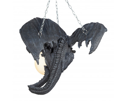 Toscano - Nights Fury Sculptural Hanging Dragon Lamp in Greystone, Designer Resin