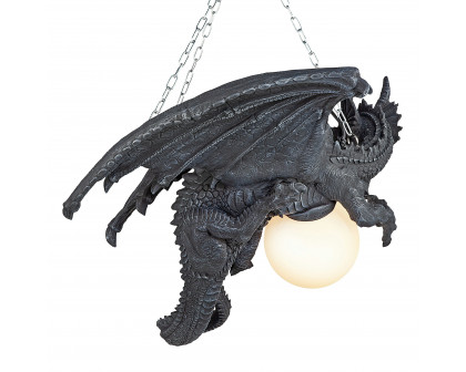 Toscano - Nights Fury Sculptural Hanging Dragon Lamp in Greystone, Designer Resin