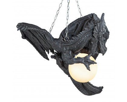 Toscano - Nights Fury Sculptural Hanging Dragon Lamp in Greystone, Designer Resin