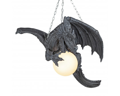 Toscano - Nights Fury Sculptural Hanging Dragon Lamp in Greystone, Designer Resin