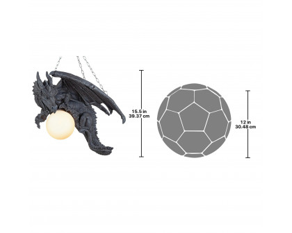 Toscano - Nights Fury Sculptural Hanging Dragon Lamp in Greystone, Designer Resin