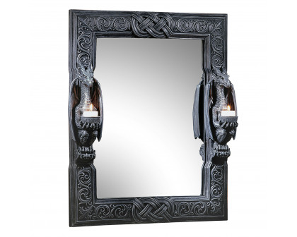 Toscano - Dragons Thorne Twin Sentinel Dragons Wall Mirror in Graystone, Designer Resin