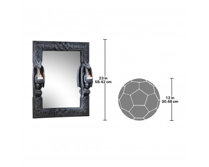 Toscano - Dragons Thorne Twin Sentinel Dragons Wall Mirror in Graystone, Designer Resin