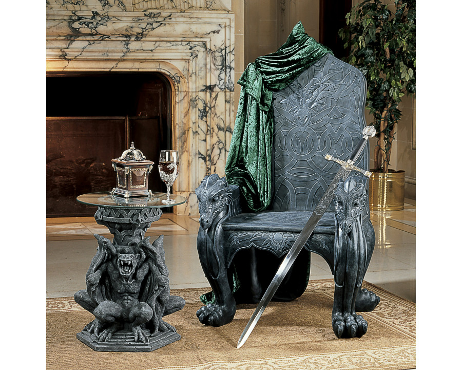 Toscano - Celtic Dragon Throne Chair in Greystone, Designer Resin