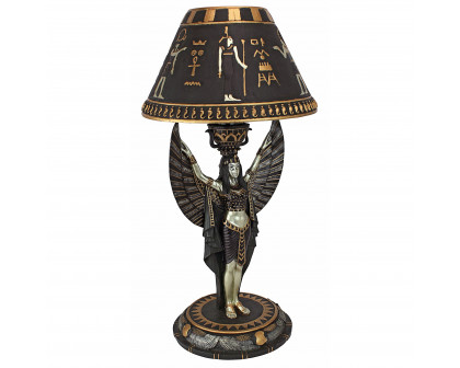 Toscano - Isis Egyptian Goddess Sculptural Table Lamp in Black/Gold, Designer Resin