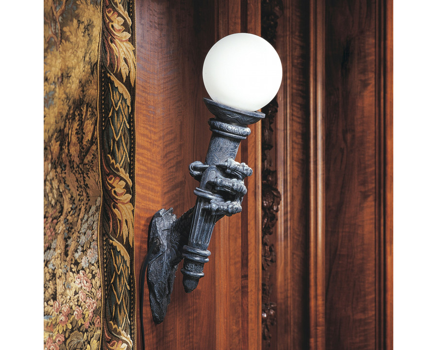 Toscano - Blackfriar Gate Wall Torchiere Lamp in Greystone, Designer Resin