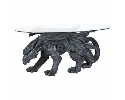 Toscano - Gothic Warwickshire Dragon Glass-Topped Sculptural Coffee Table in Greystone, Designer Resin