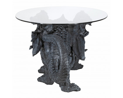 Toscano - Gothic Warwickshire Dragon Glass-Topped Sculptural Coffee Table in Greystone, Designer Resin