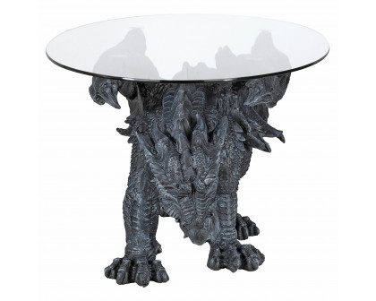 Toscano - Gothic Warwickshire Dragon Glass-Topped Sculptural Coffee Table in Greystone, Designer Resin