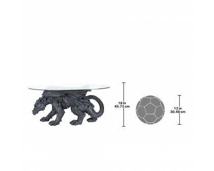 Toscano - Gothic Warwickshire Dragon Glass-Topped Sculptural Coffee Table in Greystone, Designer Resin