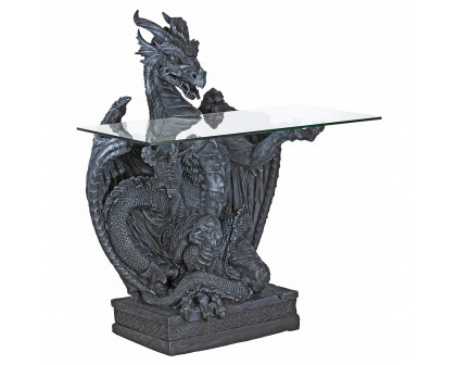 Toscano - The Subservient Dragon Sculptural Table in Greystone, Designer Resin