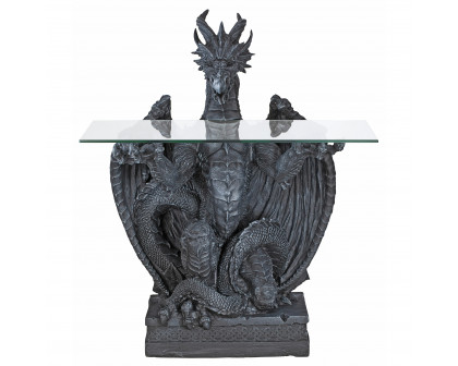 Toscano - The Subservient Dragon Sculptural Table in Greystone, Designer Resin