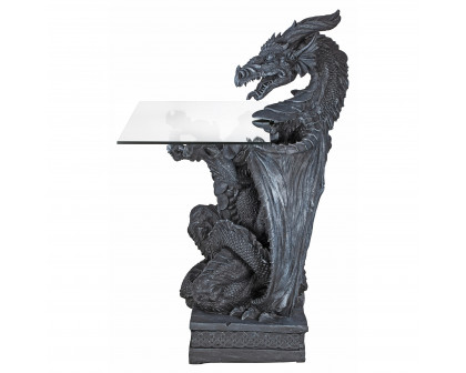 Toscano - The Subservient Dragon Sculptural Table in Greystone, Designer Resin