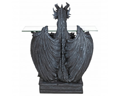 Toscano - The Subservient Dragon Sculptural Table in Greystone, Designer Resin