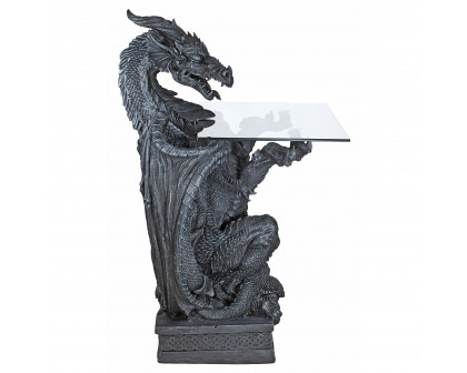 Toscano - The Subservient Dragon Sculptural Table in Greystone, Designer Resin