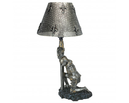 Toscano - At Battle End Sculptural Knight Lamp in Pewter, Designer Resin