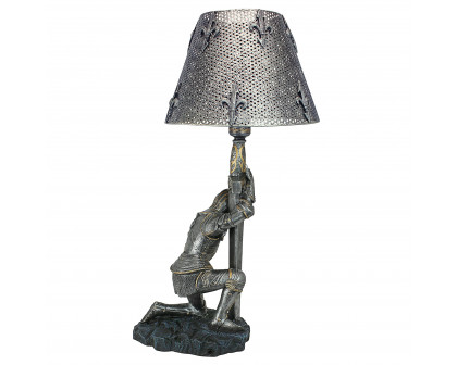 Toscano - At Battle End Sculptural Knight Lamp in Pewter, Designer Resin