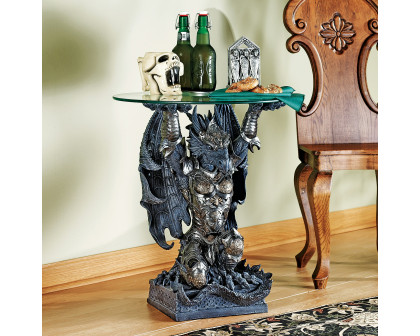 Toscano - Hastings the Gothic Warrior Dragon Sculptural Table in Graystone, Designer Resin