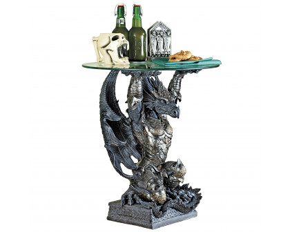 Toscano - Hastings the Gothic Warrior Dragon Sculptural Table in Graystone, Designer Resin