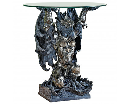 Toscano - Hastings the Gothic Warrior Dragon Sculptural Table in Graystone, Designer Resin