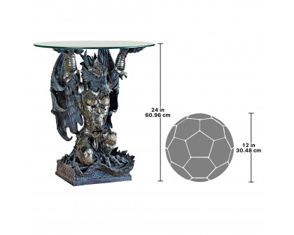 Toscano - Hastings the Gothic Warrior Dragon Sculptural Table in Graystone, Designer Resin