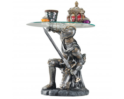 Toscano - Battle-Worthy Gothic Knight Sculptural Table in Pewter, Designer Resin