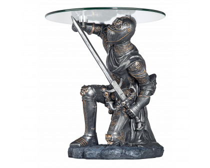 Toscano - Battle-Worthy Gothic Knight Sculptural Table in Pewter, Designer Resin