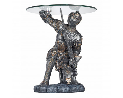 Toscano - Battle-Worthy Gothic Knight Sculptural Table in Pewter, Designer Resin