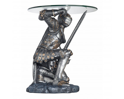 Toscano - Battle-Worthy Gothic Knight Sculptural Table in Pewter, Designer Resin