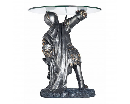 Toscano - Battle-Worthy Gothic Knight Sculptural Table in Pewter, Designer Resin