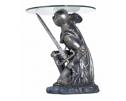 Toscano - Battle-Worthy Gothic Knight Sculptural Table in Pewter, Designer Resin