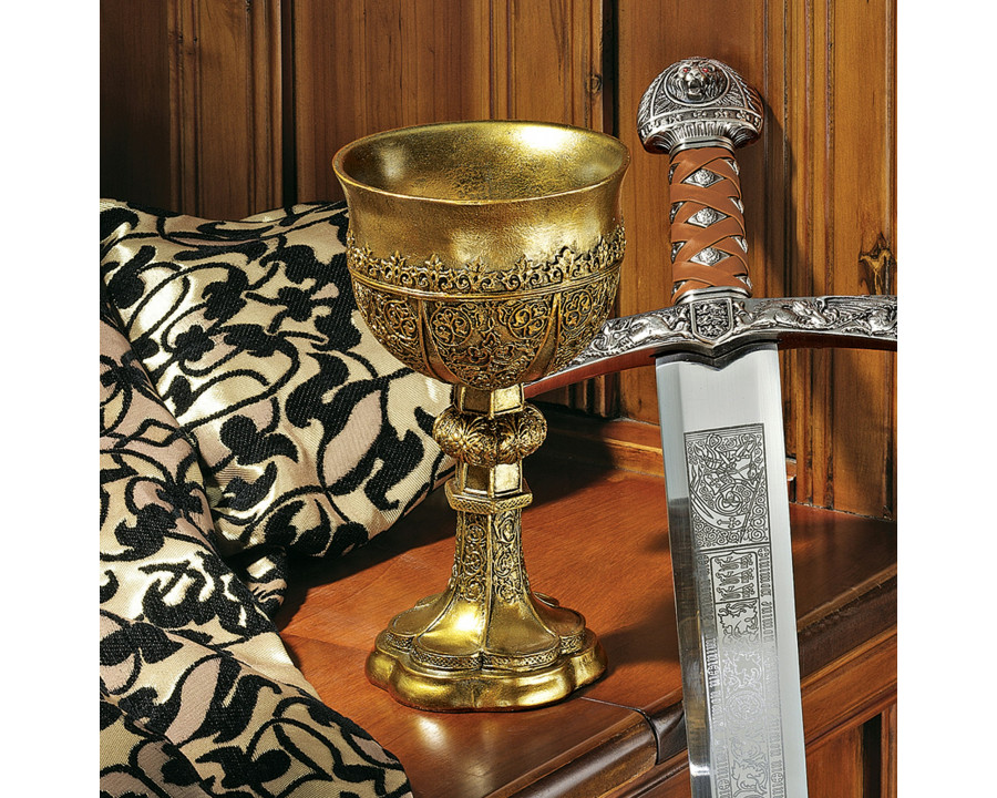 Toscano - King Arthur Gothic Sculpture Chalice in Golden