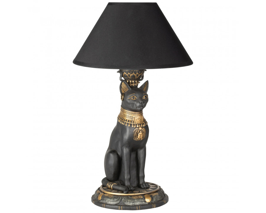 Toscano - Royal Cat Goddess Bastet Sculptural Table Lamp in Black/Gold, Designer Resin