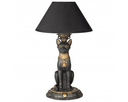 Toscano - Royal Cat Goddess Bastet Sculptural Table Lamp in Black/Gold, Designer Resin