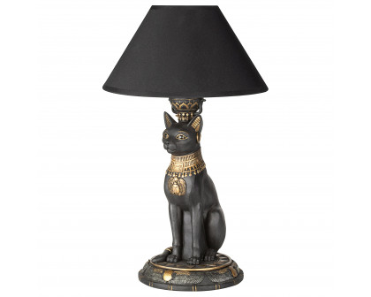 Toscano - Royal Cat Goddess Bastet Sculptural Table Lamp in Black/Gold, Designer Resin