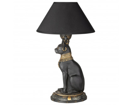 Toscano - Royal Cat Goddess Bastet Sculptural Table Lamp in Black/Gold, Designer Resin