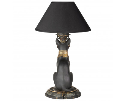 Toscano - Royal Cat Goddess Bastet Sculptural Table Lamp in Black/Gold, Designer Resin