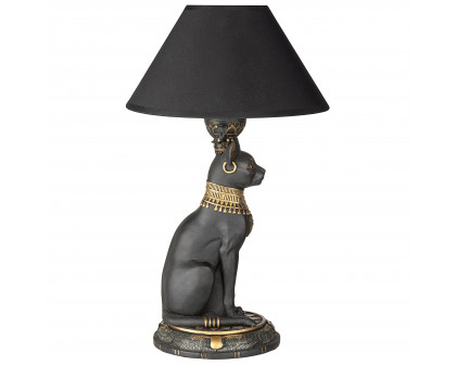 Toscano - Royal Cat Goddess Bastet Sculptural Table Lamp in Black/Gold, Designer Resin